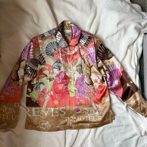 Artistic 100% Silk Women's Bomber Jacket with Japanese Print